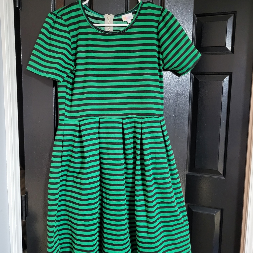 Lularoe black and green striped dress size L